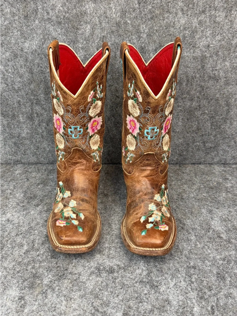 Macie Bean Honey Bunch Western Boots Size 13 Floral Embroidered Kids Brown